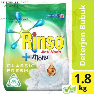 Rinso Bubuk 1.8 1,8 kg 1,8kg 1800gr 1800g Anti Noda Classic Fresh Rose Fresh Deterjen Sabun Cuci Pakaian +MOLTO 2kg