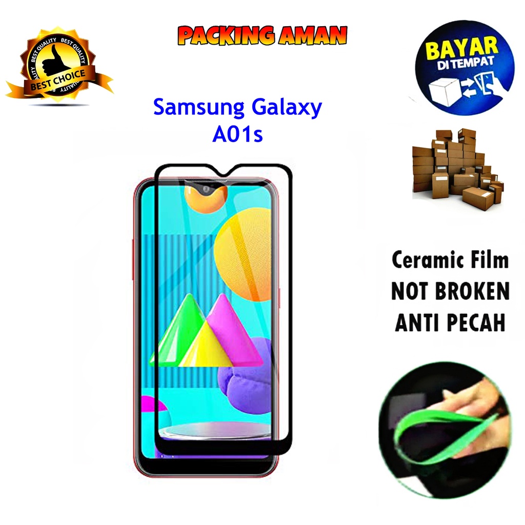 Tempered Glass Samsung Galaxy A01s FULL COVER FULL SCREEN Ceramic Film Anti Gores