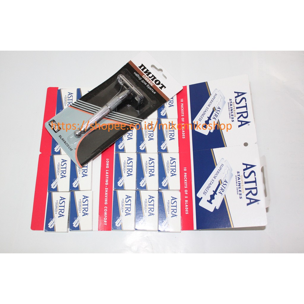 

Bundling Silet Astra & Gagang Cukur Classic Putar Double Edge