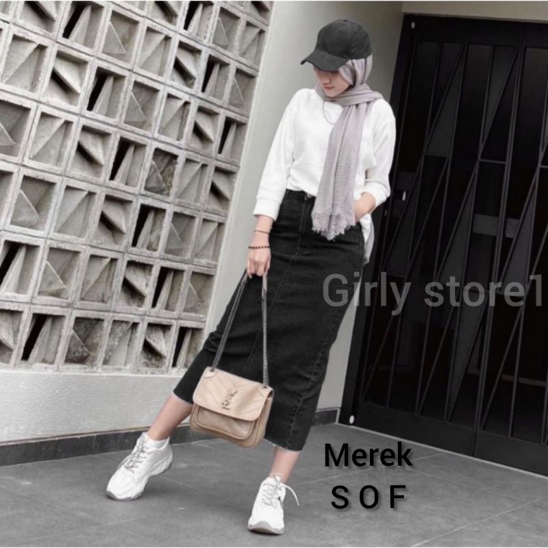 Rok jeans span midi unfinished | Midi skirt jeans unfinished 7/9 | YUKI SKIRT-1