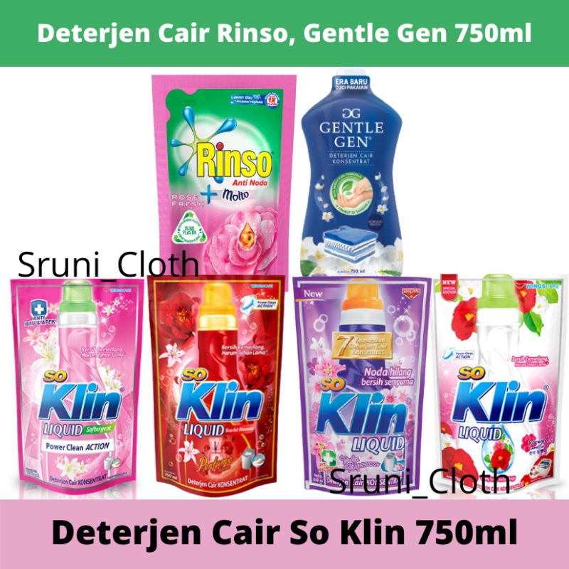 SOKLIN so klin Deterjen Cair, Rinso Molto Rose Fresh, Gentle gen 750 Ml Liquid