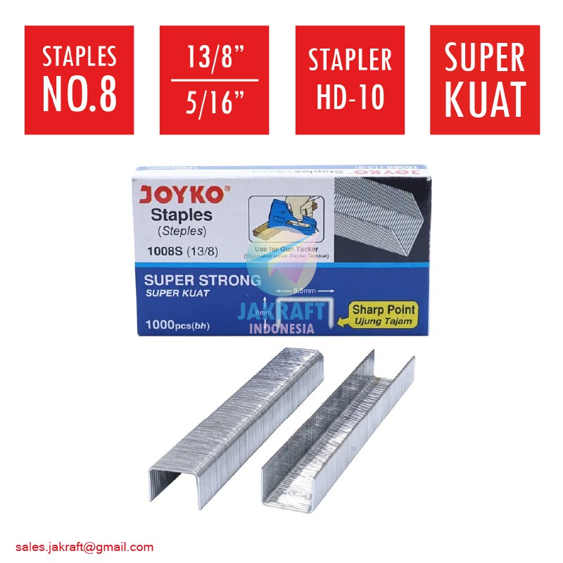 

(1.000 Pcs) Staples Refill isi Stapler Tembak Gun Tacker JOYKO 1008S No.8 (13/8) 8 mm (5/16)