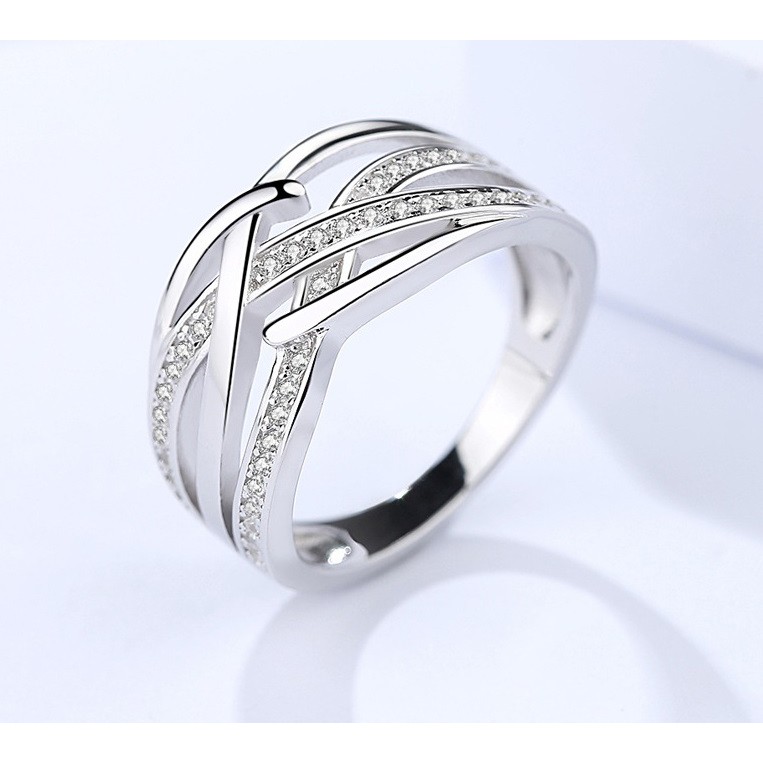 Cincin Perak Wanita Couple Asli S 925 Lapis Rhodium Cocok Nikah tunangan hadiah RS043