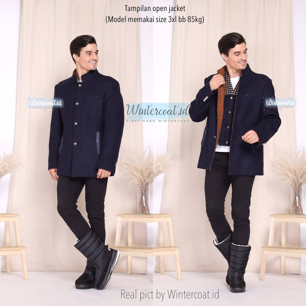 READY INDONESIA ETHAN wool coat men mantel musim dingin pria big size jumbo tebal biru navy