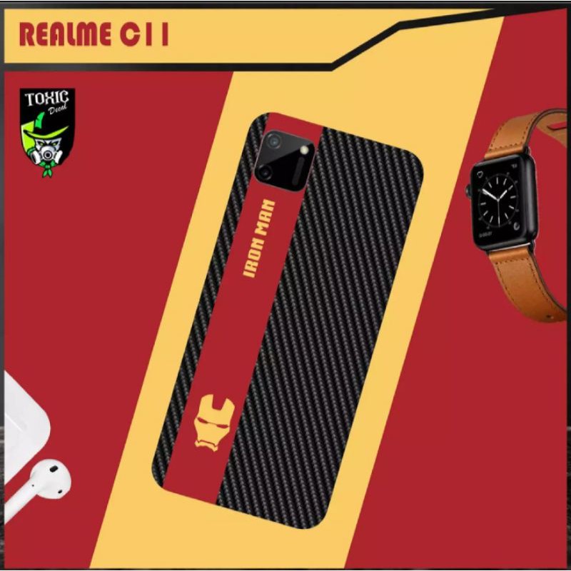 garskin hp realme C11 motif carbon Iron man - bisa custom