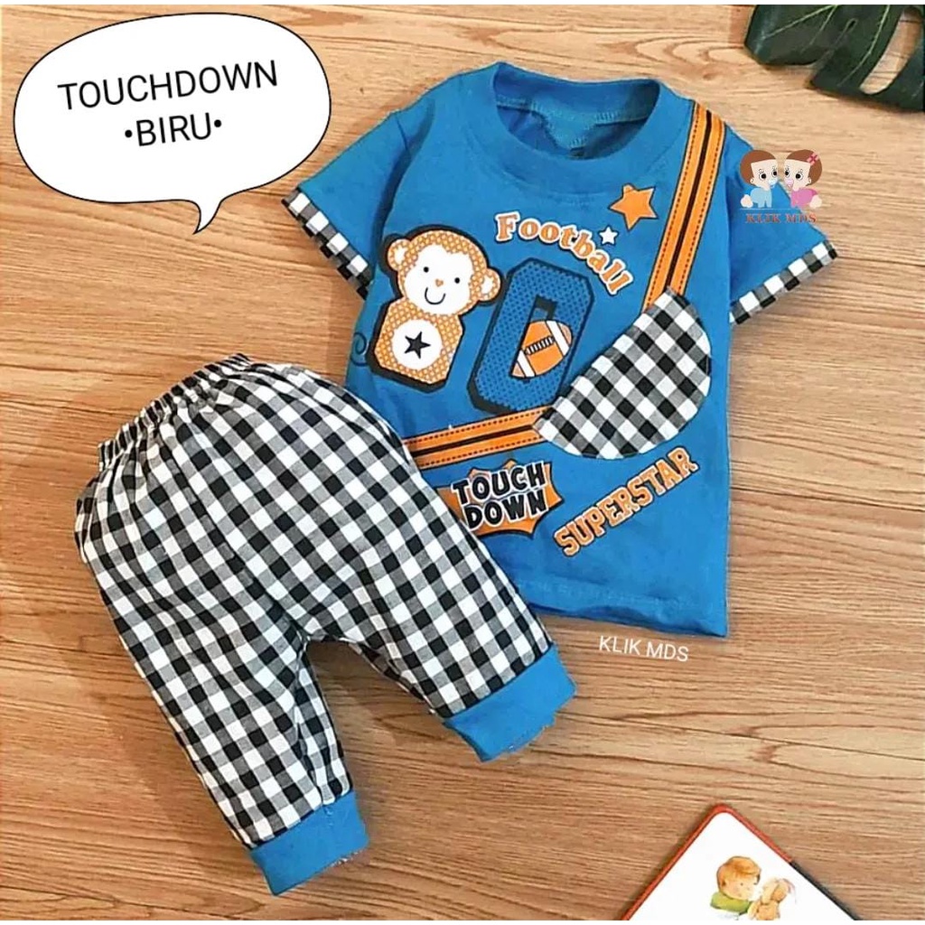 Klik Mds Setelan Baju Bayi Laki-laki 0-6 bulan Atasan Dan Celana Motif Anak Lucu Touch Down / Baju bayi anak Laki - Laki