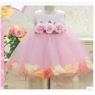 BAP Gaun pesta anak flower girl warna pink muda model bunga rok pendek