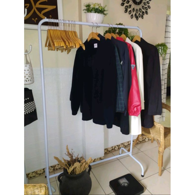 Gawang Baju Besi Model Putih FullCoating 100 cm Jemuran Baju Warna Putih Minimalis Display Ukuran 1 Meter Stand Hanger / Gantungan Baju Palang 1