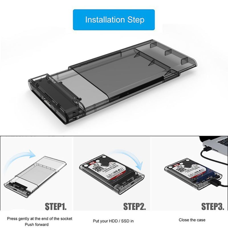 Taffware External HDD SSD Enclosure Transparant 2.5 Inch USB 3.0 - UT-3113 - Transparent