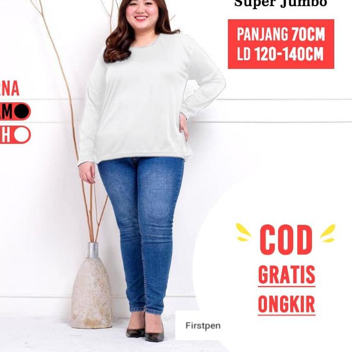 (DISKON) Kaos Manset Polos Hitam Putih Lengan Panjang Wanita Jumbo Bigsize LD Sampai 130 Berkualitas