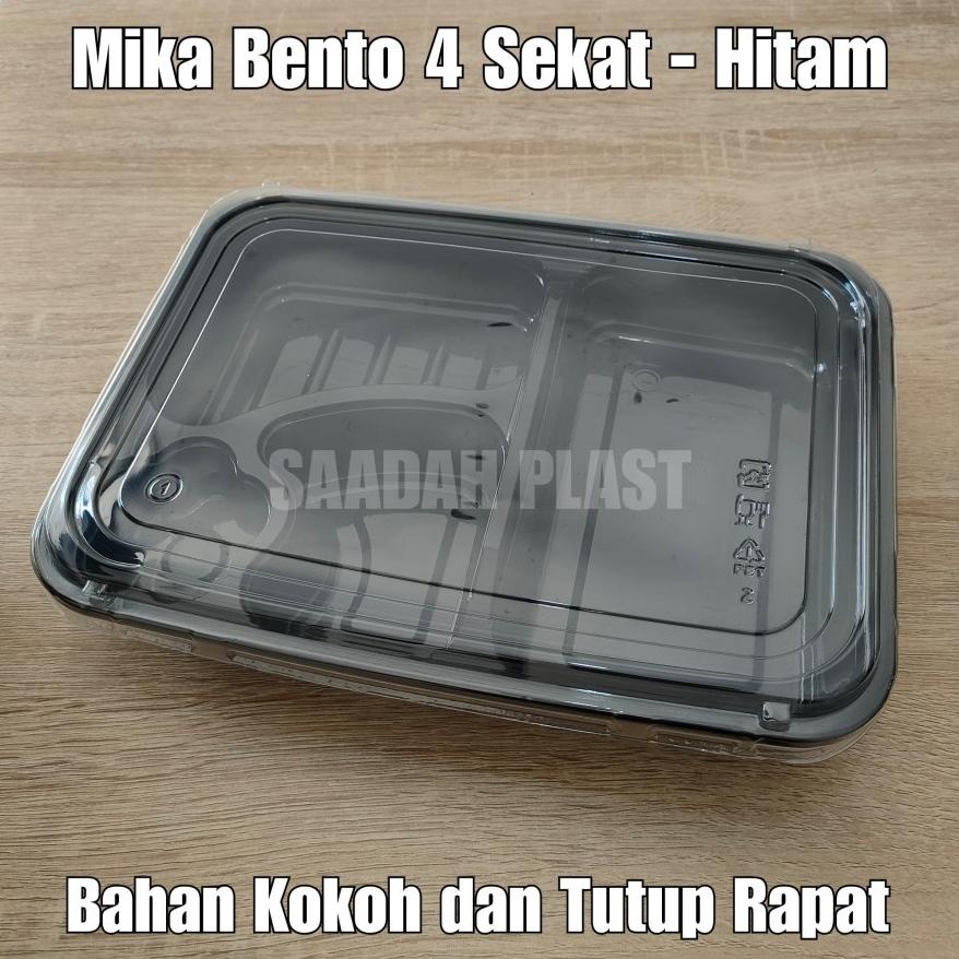 @50SET MIKA BENTO 4 SEKAT HITAM / TEMPAT MAKAN PLASTIK / TRAY LUNCH BOX TERLARISS...,,,,,