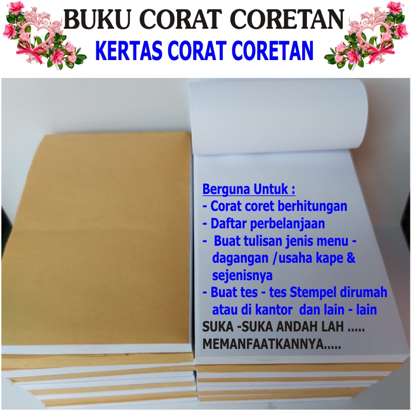 

BUKU | KERTAS CORAT CORETAN TOKO | KANTOR | DAGANG | POLOS 70 GSM | ISI 100 SHEET/LEMBAR SEBAGUNA