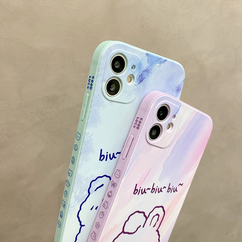 Cube Frosted Silicone Case iPhone 6S 7 8 Plus XR XS Max ipHone 11 12 13 Pro Max Casing Cute Xiaomi Redmi 9A 9T nOTE 8 9 10 Pro Cartoon Back Cartoon Bear Protect Case Girl Fashion