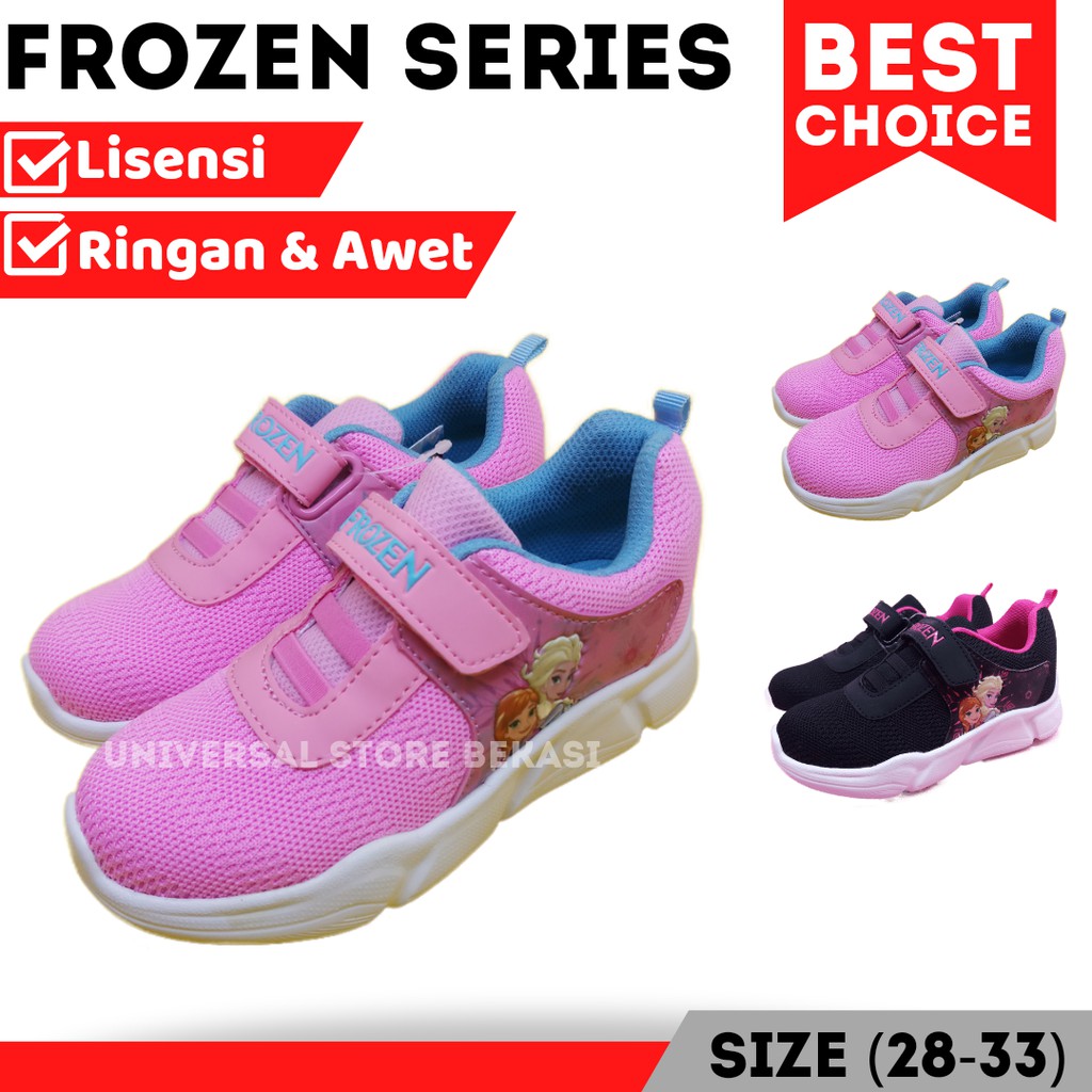 Sepatu anak Perempuan Sneakers Anak Karakter LIGHT SNOW Frozen Elsa Putih Pink