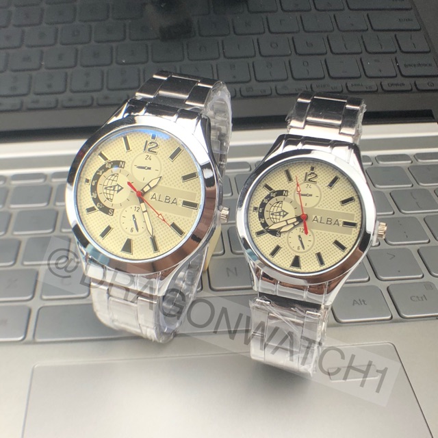 ［Ready Stock］Jam tangan couple rantai silver kaca biru fashion mural   S1126