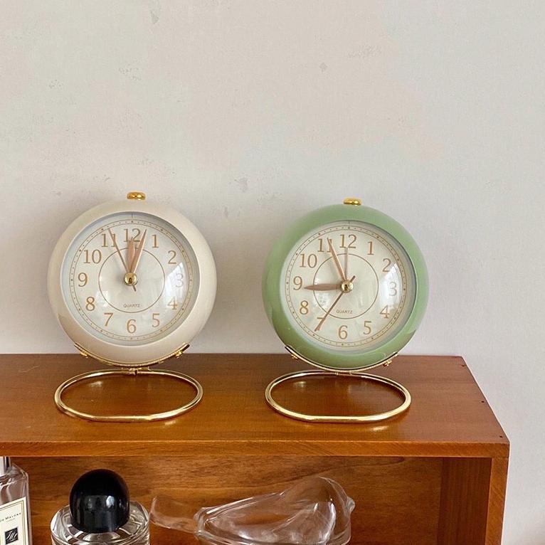 I3P9 Quartz Vintage Alarm Clock  desktop bedside mute round paint clock Pum Jam Weker KHB