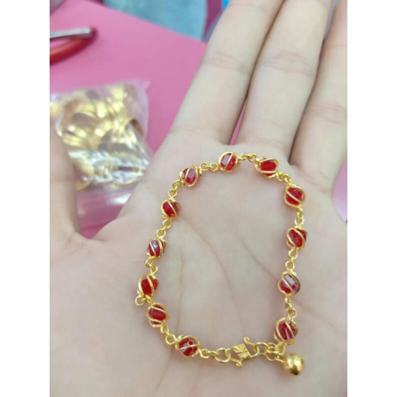 GELANG DEWASA MATA MERAH PERAK 925 LAPIS MAS ASLI