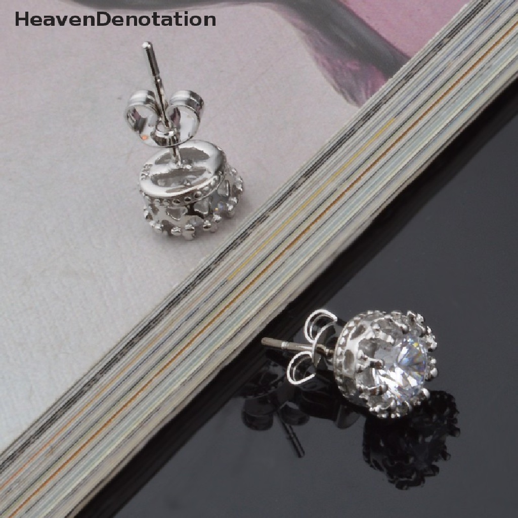 Anting Stud Cubic Zirconia Silver Plated Bentuk Bulat Ukuran 8mm Untuk Wanita