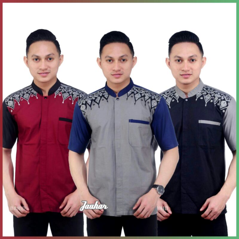 BAJU KOKO LENGAN PENDEK BORDIR KOKO KOMBINASI LENGAN PENDEK BAJU DEWASA LENGAN PENDEK BAJU KOKO KOMB