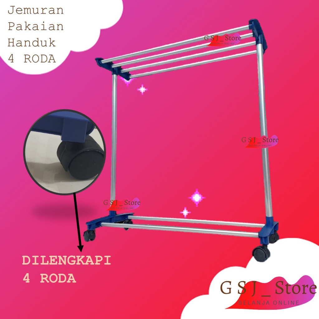 Jemuran Handuk Pakaian Portable Murah 4 Roda ER / Jemuran Baju Murah