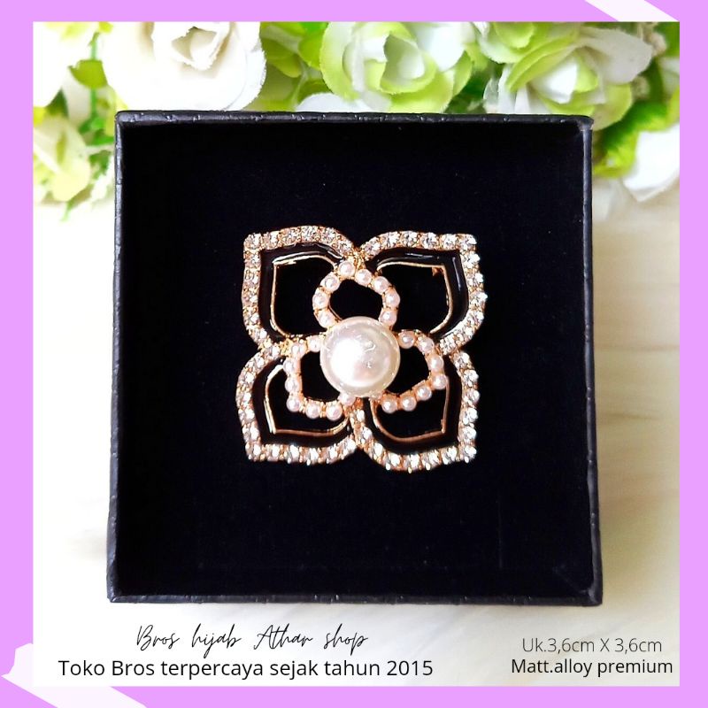Athar shop COD Bros mutiara kristal fashion korea aksesoris fashion pin bros tuspin-Blackflow gold