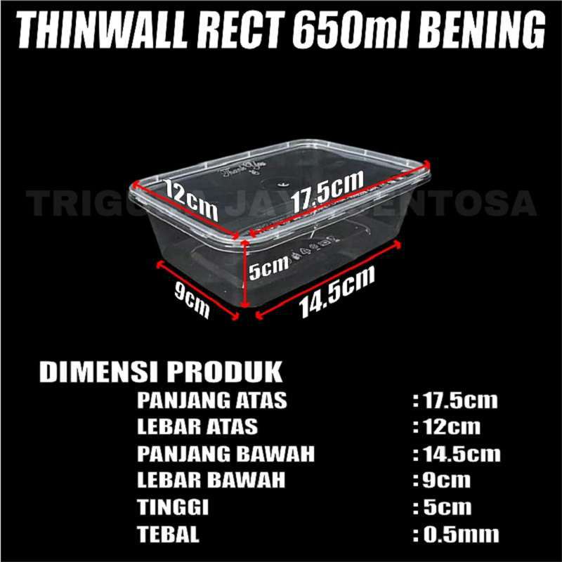 Thinwall 650ml Per Dus Food Container Box Tempat Kotak Makan Panjang Plastik Murah