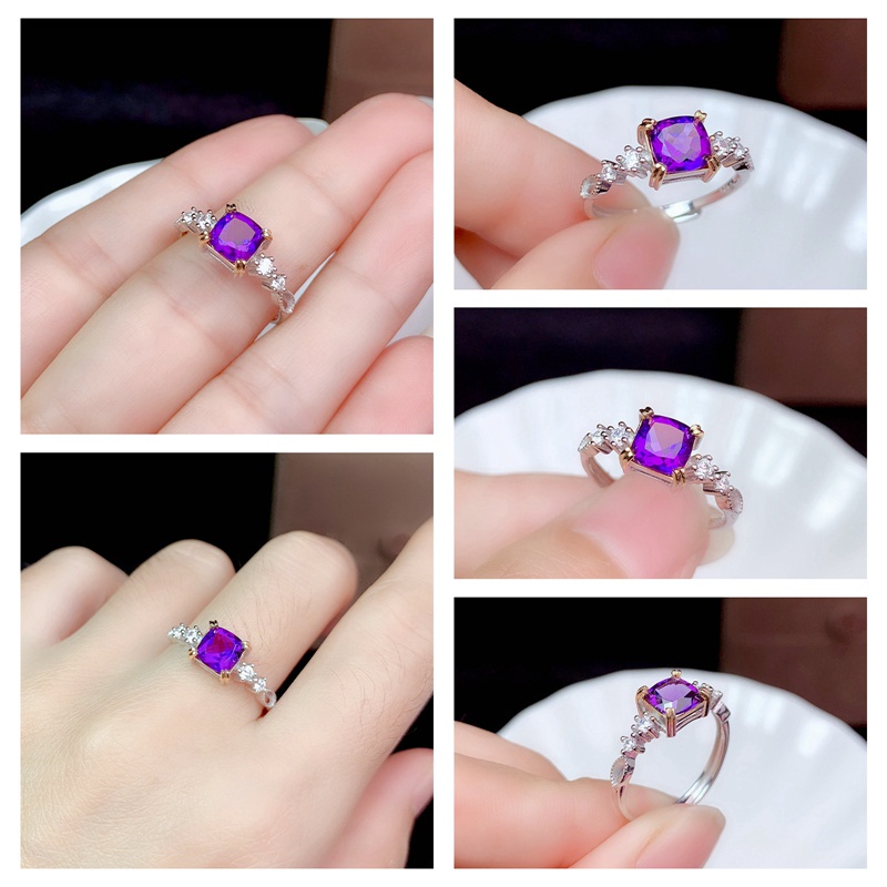 Natural Purple Gemstone Amethyst Ring Female Simple Creativity 925 Sterling Silver Wedding Thin Rings Fine Jewelry For Women