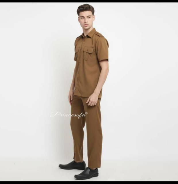 Seragam PNS/PEMDA  Seragam Safari Pria / Lengan Pendek Coklat Tua