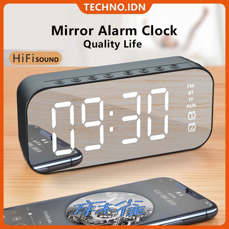 [COD] Cermin Clock Alarm Bluetooth Cerdas Wireless  Alarm Clock Digital FM Radio  Portable