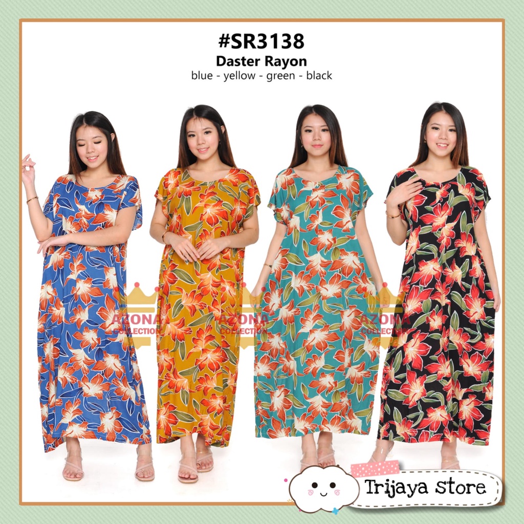 Trijaya . daster panjang bahan rayon halus / daster rayon busui / daster longdress resleting depan