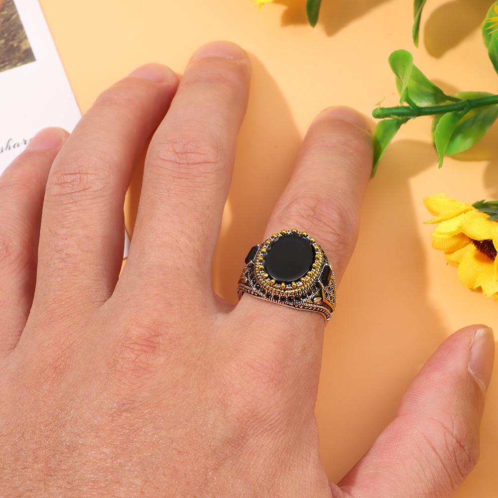 PREVA Men's Ring Party Jewelry Punk Religious with Black Onyx Stone