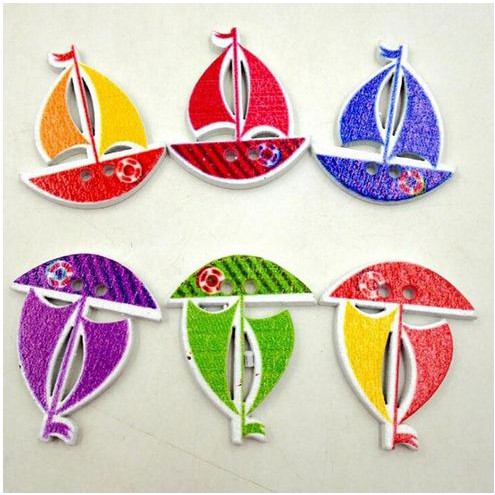 Kancing Kayu Dua Lubang - Sailing Boat Style (10pcs)