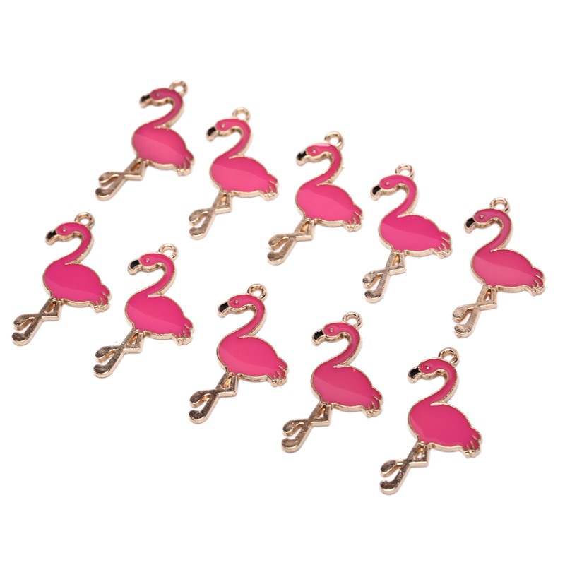 Hbid Glory 10PCS / Lot Charms Pedants / Flamingo Enamel Bahan Alloy Untuk DIY Perhiasan / Craft