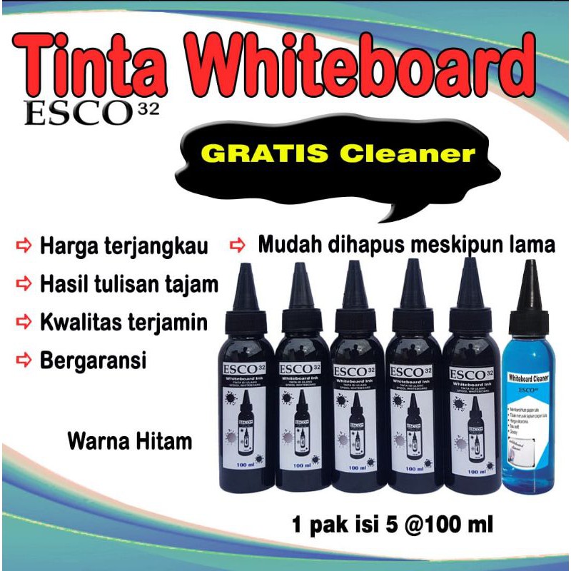 

Tinta whiteboard/papan tulis esco hitam pak 100ml