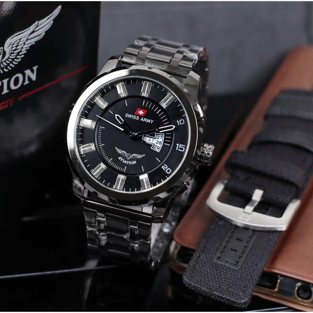Jam Tangan Pria Swiss Armi  free kotak Dan Tali kanvas | Jam Tangan Murah