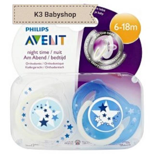 Empeng Avent Night Time Soother 6 - 18m Star Pacifier Dot bayi-3