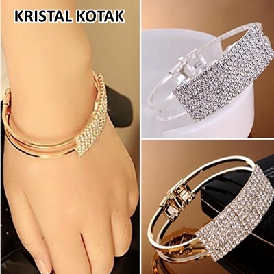 Gelang Fashion Love Bangle Hoop Kristal Kotak Titanium Love Leaf Snowflake Gaya Korea Untuk Wanita