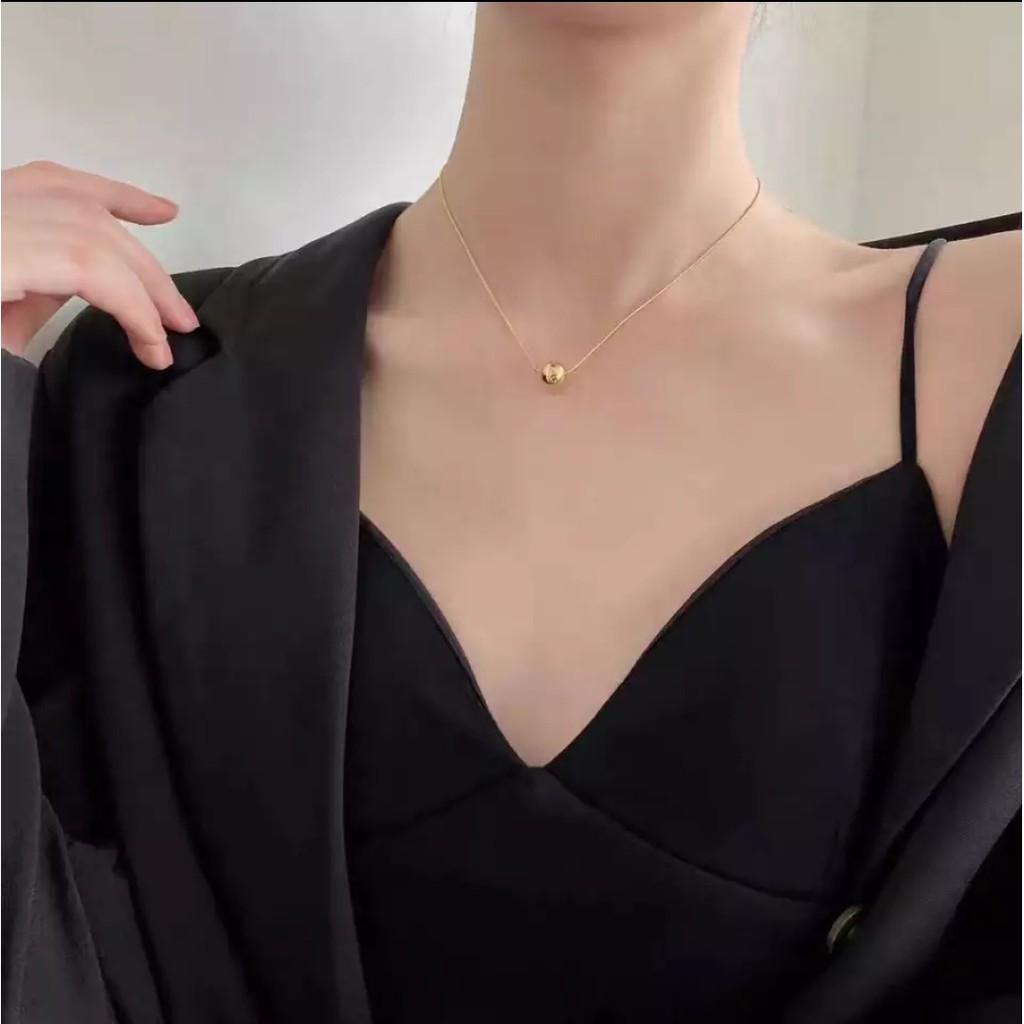 Kalung Belut Bulat Titanium Model Liontin Bulat Tersedia Warna Rose Gold dan Gold