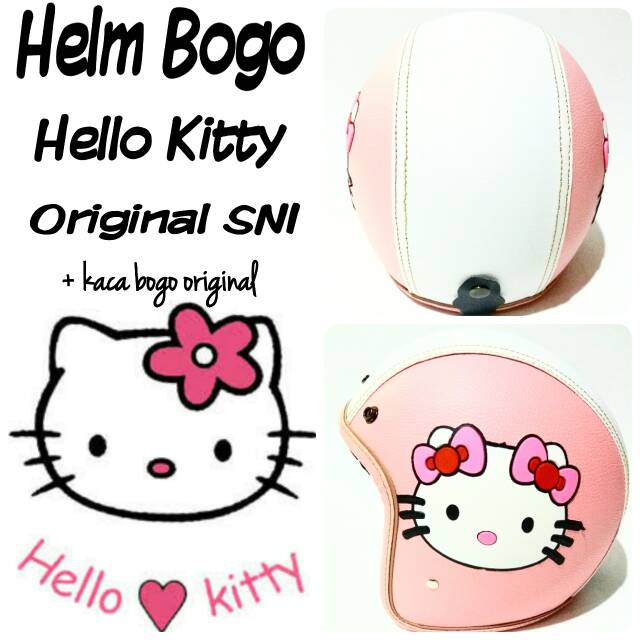 Helm Bogo berkarakter Hello Kitty lucu kulit original Bogo original SNI + Kaca BOGO original