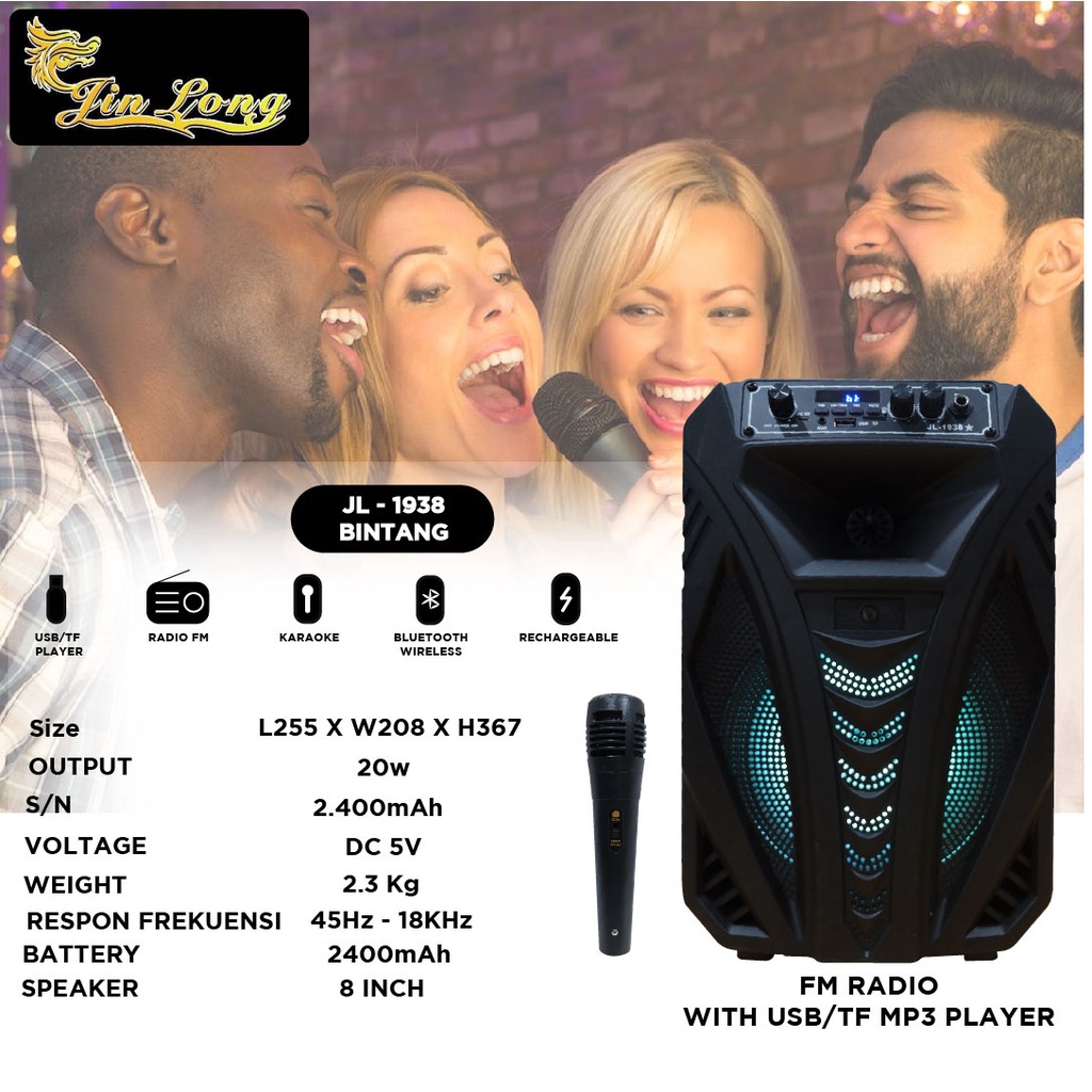 SPEAKER JINLONG ORIGINAL JL 1938 BINTANG SPEAKER BLUETOOTH SPEAKER KARAOKE