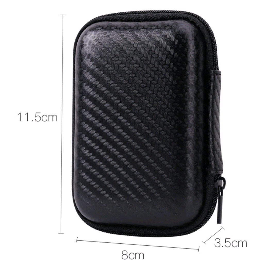 Pouch Dompet Carbon Tempat Earphone Kabel Koin Tws Charger Kunci Organizer