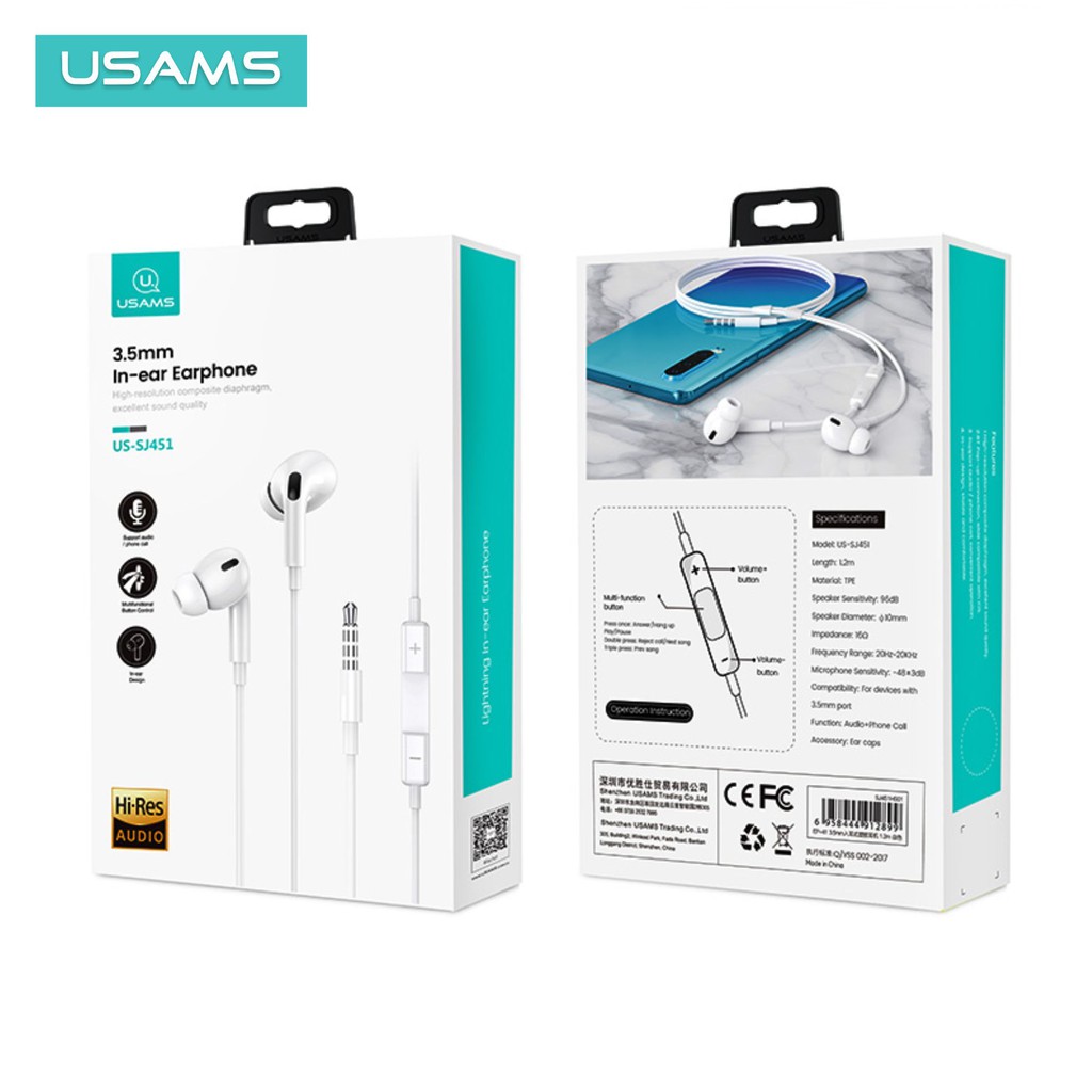 USAMS EP41 Headset Earphone With Mic Jack Audio 3.5mm