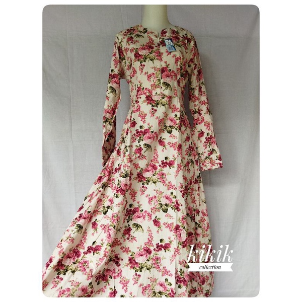Gamis Long Dress Katun Jepang Adem Motif Bunga Pakaian Muslim Wanita Remaja Ibu Menyusui Fashion Mur