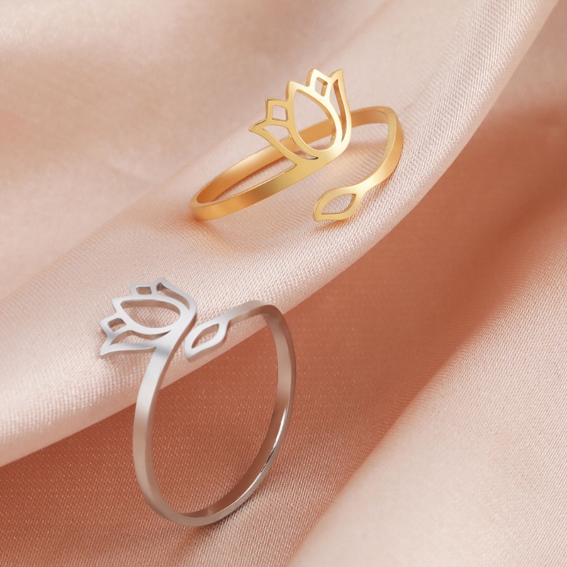 Perhiasan Cincin Yoga Buddha Adjustable Desain Bunga Teratai Bahan Stainless Steel 2022 Untuk Wanita