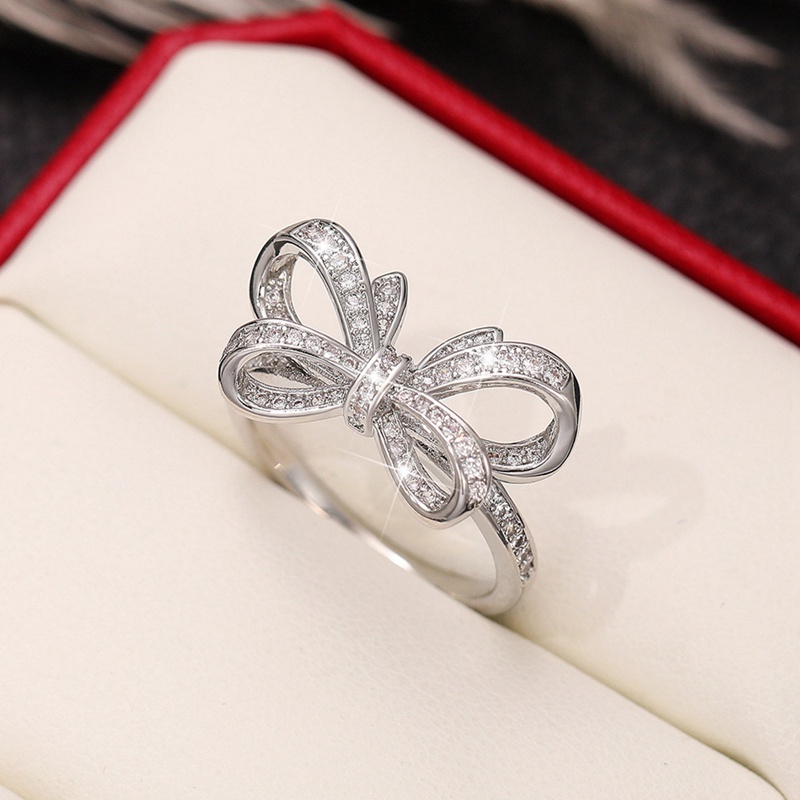 Cincin Wanita Desain Pita Hias CZ Untuk Pertunangan / Pernikahan