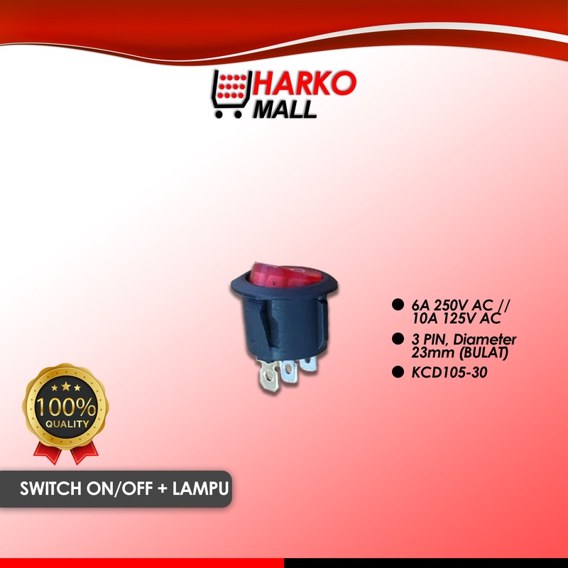 Saklar Switch Tombol On Off dengan Lampu Indikator KCD105-30