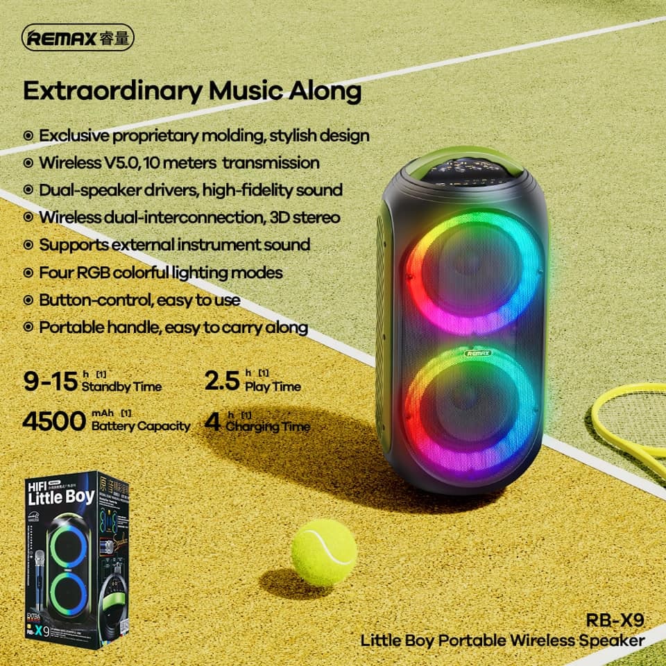 REMAX RB-X9 LITTLE BOY - HiFi Portable Wireless Speaker Extra Bass FREE WIRELESS MICROPHONE