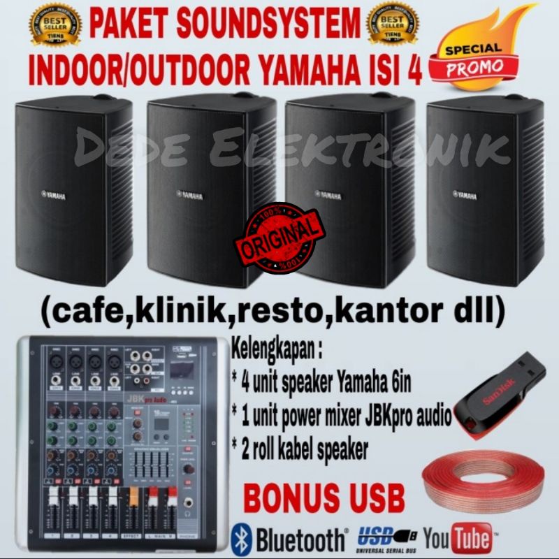 Paket Sound System Outdoor Indoor Cafe Kantor Sekolahan isi 4 Speaker+Power Mixer