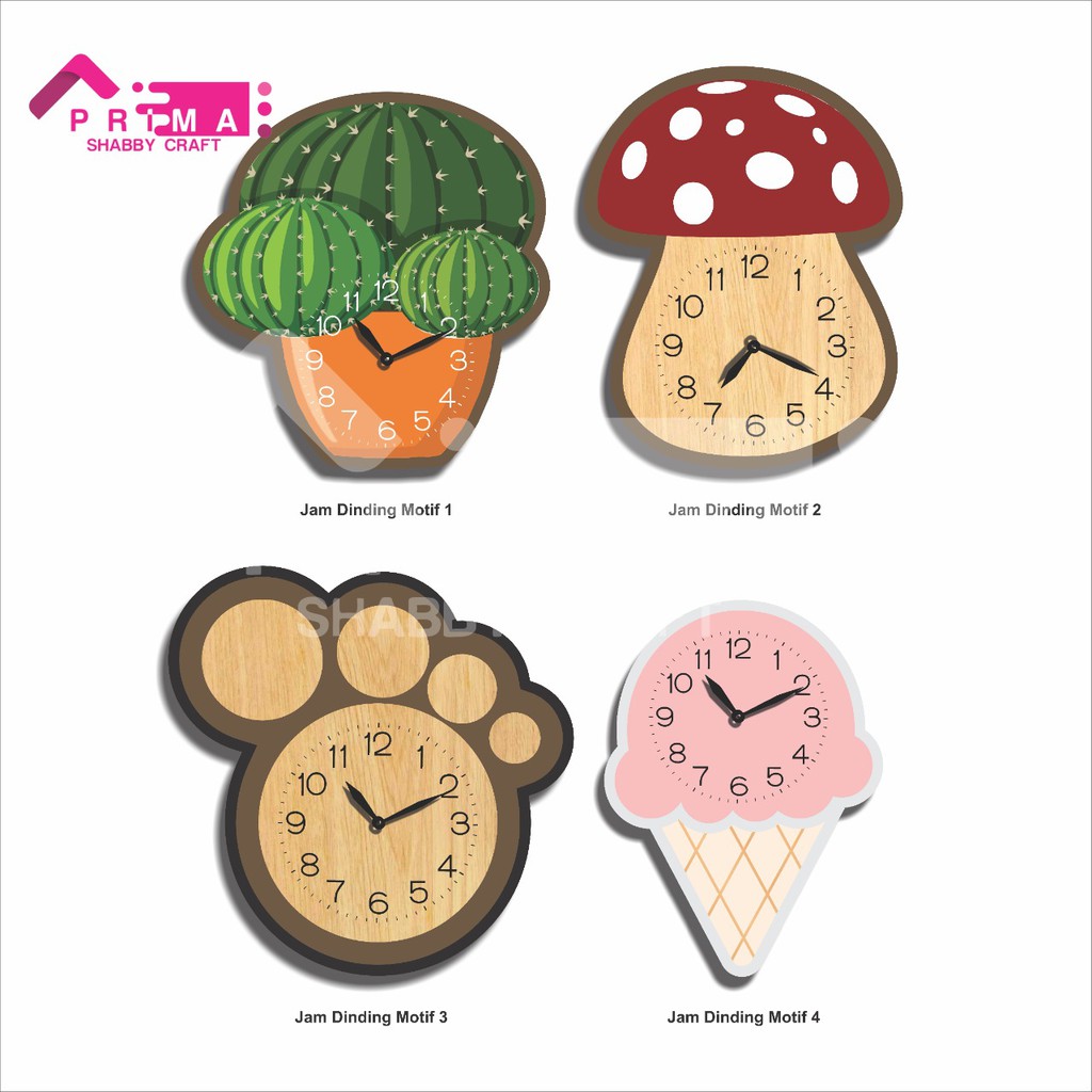 Jam Dinding Motif Kaktus Jamur Ice Cream Unik Hiasan Pajangan Dekorasi Dapur Kamar Anak Cewek Cowok