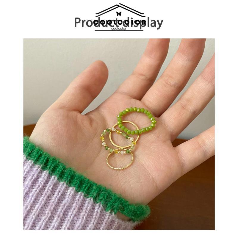 COD❤️4PCS/SET Setelan Cincin Kacang lingkaran biasa warna Wanita Korea Murah Simple Fashion Ring Jewelry Perhiasan Aksesoris Hadiah Ulang Tahun